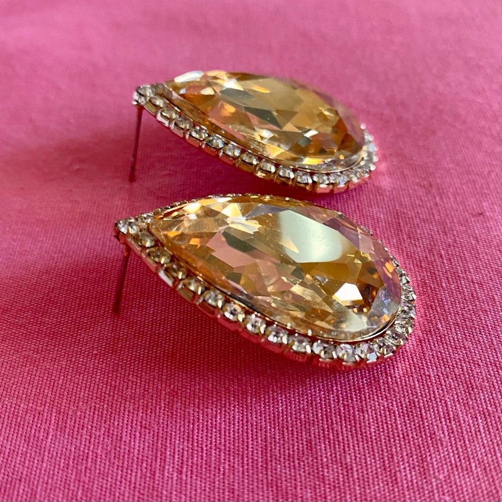 Natasha Couture Gold Hazel Teardrop Earring Studs Rhinestone Encrusted Outline - Picture 2 of 7